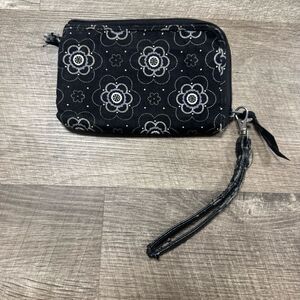 Thirty-One Black Floral Wristlet